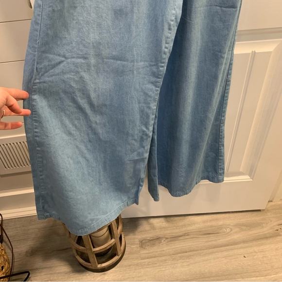 Small. Thin blue jean/ chambray jumpsuit. Embroidered top. - Picture 9 of 14